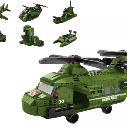 Karinis sraigtasparnio konstruktorių rinkinys, karinė žalia spalva, 1000 detalių