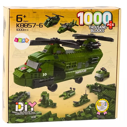 Karinis sraigtasparnio konstruktorių rinkinys, karinė žalia spalva, 1000 detalių