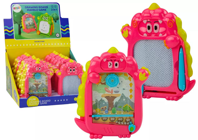 Piešimo lenta kišeninis žaidimas 2in1 rožinis dinozauras