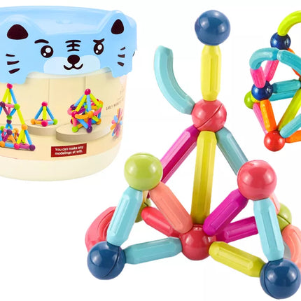 Magnetiniai blokeliai kibirėlyje 78 elementai Mėlynas kačiukas