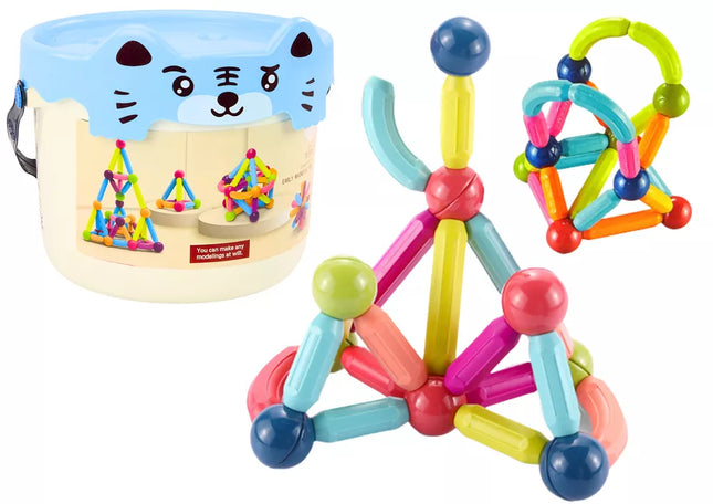 Magnetiniai blokeliai kibirėlyje 78 elementai Mėlynas kačiukas