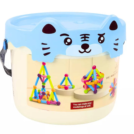 Magnetiniai blokeliai kibirėlyje 78 elementai Mėlynas kačiukas