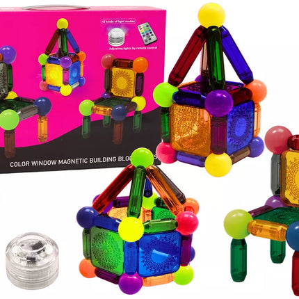 Magnetinių kaladėlių rinkinys su apšvietimu, 32 elementai