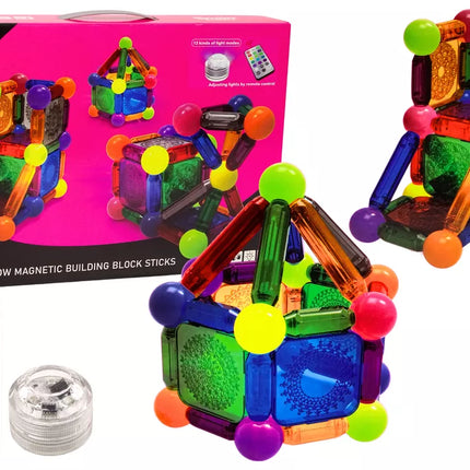 Magnetinių kaladėlių rinkinys su apšvietimu, 54 elementai