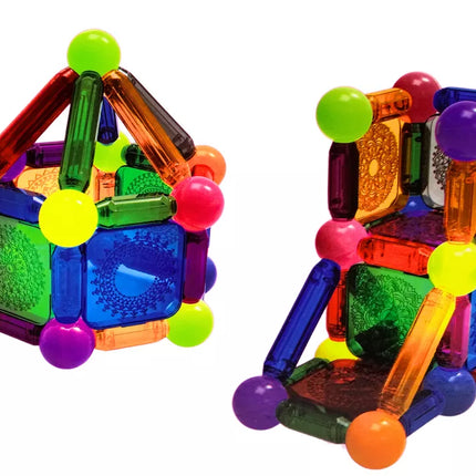 Magnetinių kaladėlių rinkinys su apšvietimu, 54 elementai