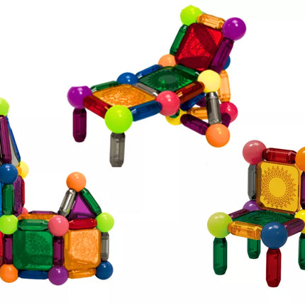 Magnetiniai kaladėlės su šviesa kibirėlyje, 80 elementų