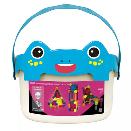 Magnetiniai kaladėlės su šviesa kibirėlyje, 80 elementų