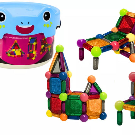 Magnetiniai kaladėlės su šviesa kibirėlyje, 80 elementų