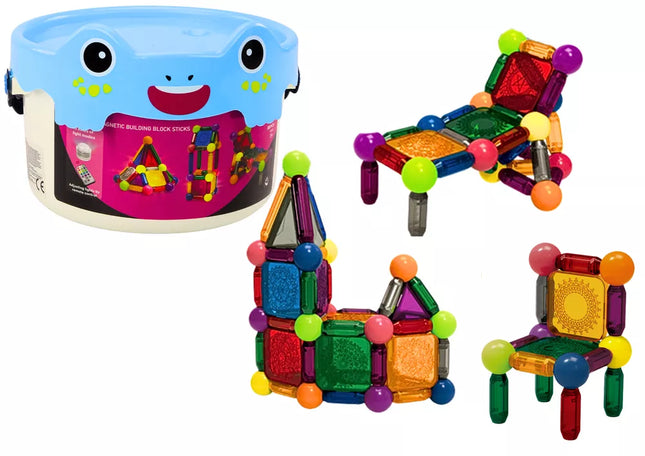 Magnetiniai kaladėlės su šviesa kibirėlyje, 80 elementų