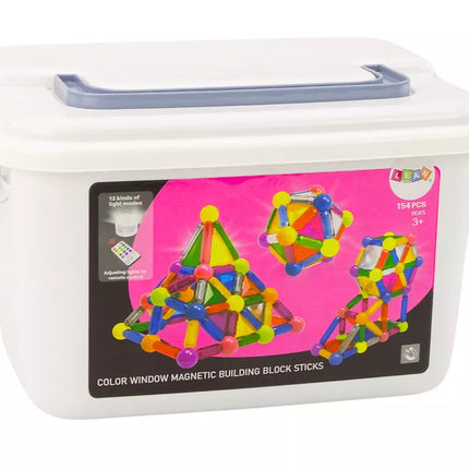 Magnetiniai blokeliai su šviesa dėžutėje, 154 elementų