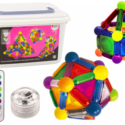 Magnetiniai blokeliai su šviesa dėžutėje, 154 elementų
