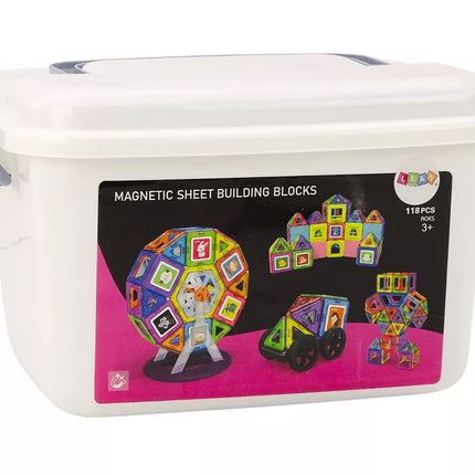 Magnetinių kaladėlių rinkinys dėkle "Malūno ratas, pastatai" 118 elementų