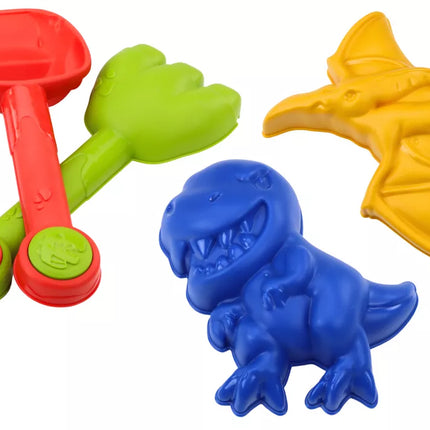 Smėlio rinkinys, kibirėlis, mentelė, grėblys, formelės, dinozaurai