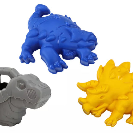 Dinozaurų smėlio rinkinys, malūnėlis, piltuvėlis, mentelė, grėblys, laistytuvas, formelės