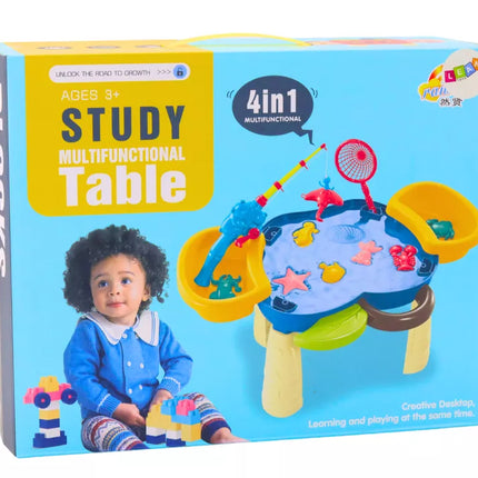 Daugiafunkcinis stalas 4in1 Kaladėlės Žvejyba Piešimas Mėlynas