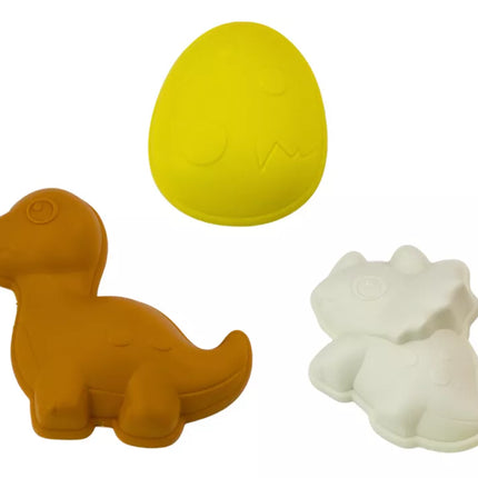 Smėlio žaislų rinkinys, malūnėlis, mentelė, grėblys, formelės, dinozaurai