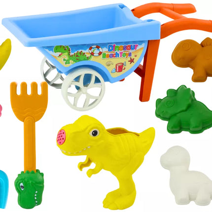 Toczka smėlio žaislų rinkinys, šešios formelės, laistytuvas, dinozaurai