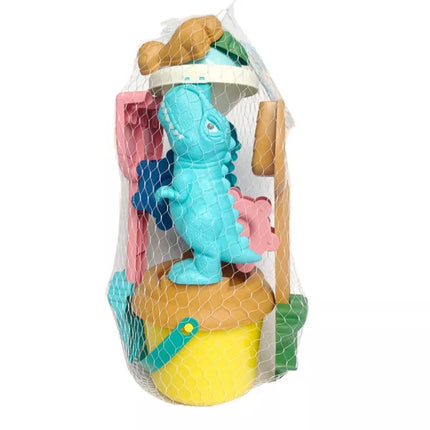 Smėlio žaislų rinkinys, malūnėlis, kibirėlis, dinozaurų formelės