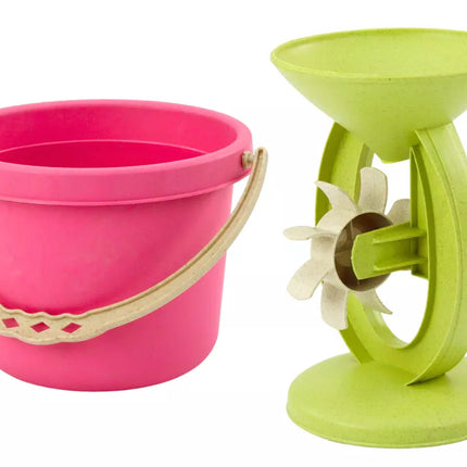 Smėlio žaislų rinkinys, kibirėlis, malūnėlis, sietelis, pastelinės formelės