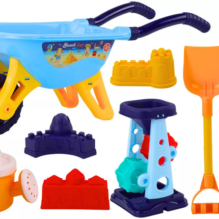 Smėlio žaislų rinkinys, smulkintuvas, irklai, laistytuvas, mėlynas