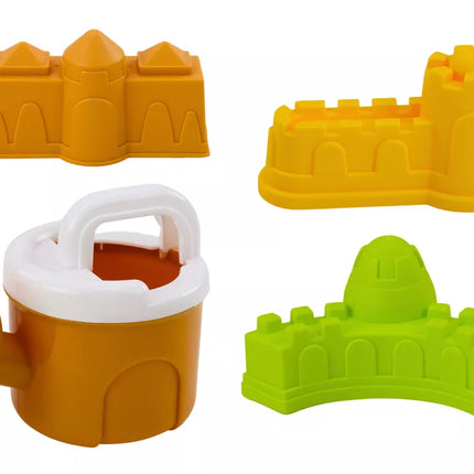 Smėlio žaislų rinkinys, malūnėlis, formelės, pilys, laistytuvas, rožinis