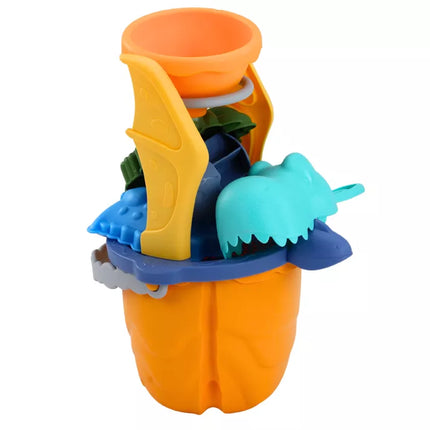 Dinozaurų smėlio rinkinys, piltuvėlis, malūnėlis, formelės, mentelė, 7 dalys.