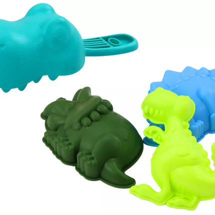 Dinozaurų smėlio rinkinys, piltuvėlis, malūnėlis, formelės, mentelė, 7 dalys.