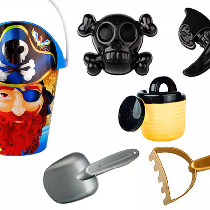 Pirato smėlio rinkinys, kibirėlis, laistytuvas, sietelis, 6 dalių rinkinys.