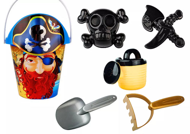 Pirato smėlio rinkinys, kibirėlis, laistytuvas, sietelis, 6 dalių rinkinys.