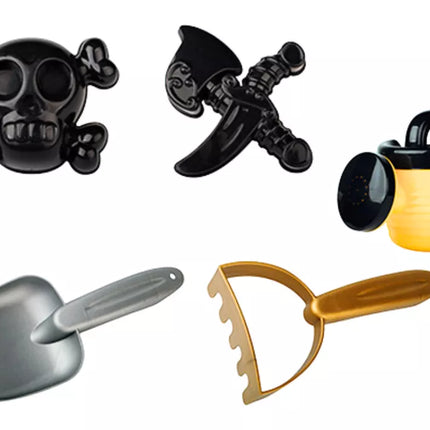 Pirato smėlio rinkinys, kibirėlis, laistytuvas, sietelis, 6 dalių rinkinys.