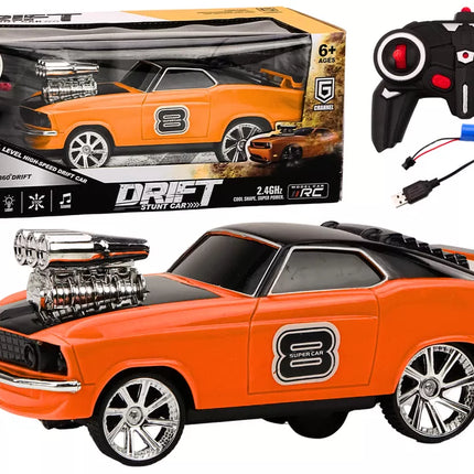 Nuotoliniu būdu valdomas automobilis 1:18 Drift 360 Šviesos Garsai Oranžinis