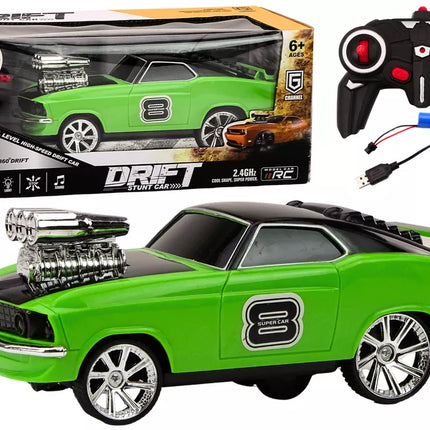 Nuotoliniu būdu valdomas automobilis 1:18 Drift 360 Šviesos Garsai Žalias