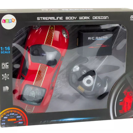 Nuotoliniu būdu valdomas sportinis automobilis 1:16 R/C raudonas
