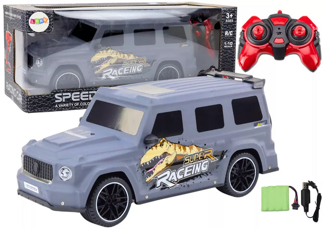 RC Nuotoliniu būdu valdomas automobilis su dinozauru, 1:10 mastelis, pilkas