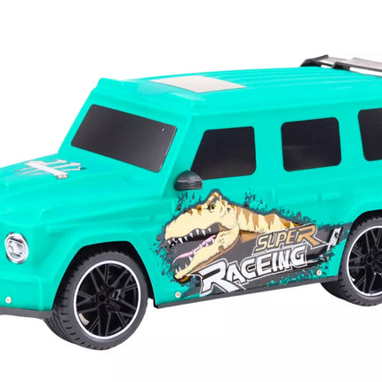 Nuotoliniu būdu valdomas RC automobilis su dinozauru, 1:10 mastelis, žalias