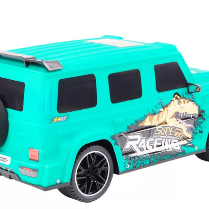 Nuotoliniu būdu valdomas RC automobilis su dinozauru, 1:10 mastelis, žalias