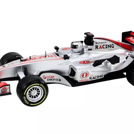 Nuotoliniu būdu valdomas RC lenktyninis automobilis 1:12 sidabrinės spalvos, su šviesomis ir garsais