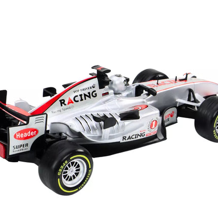 Nuotoliniu būdu valdomas RC lenktyninis automobilis 1:12 sidabrinės spalvos, su šviesomis ir garsais