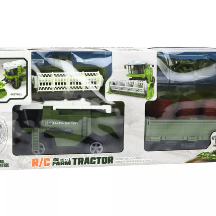 Kombainas žemės ūkio mašina grūdų RC nuotoliniu būdu valdoma priekaba žalia