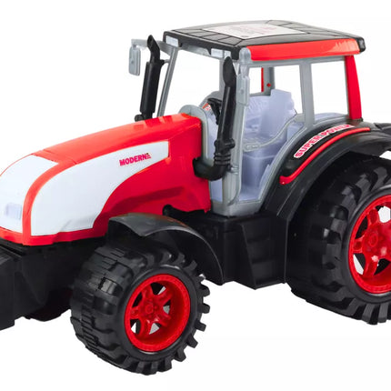 Didelis raudonas žemės ūkio traktorius