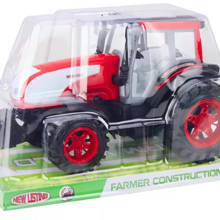 Didelis raudonas žemės ūkio traktorius