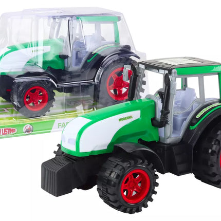 Didelis žemės ūkio traktorius, varomas žalia spalva