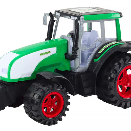 Didelis žemės ūkio traktorius, varomas žalia spalva