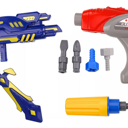 Žaislinis robotas-ginklas su grąžtu, atsuktuvo funkcija, šviesomis ir garsais, žalias