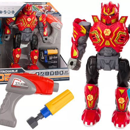 Žaislinis robotas-ginklas su grąžtu, atsuktuvas, šviesa ir garsu, raudonas