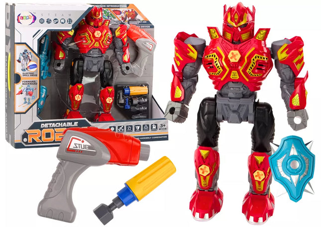 Žaislinis robotas-ginklas su grąžtu, atsuktuvas, šviesa ir garsu, raudonas