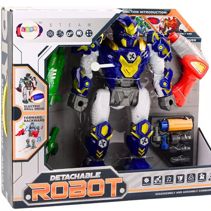 Žaislinis roboto ginklas – grąžtas, atsuktuvas, šviesa ir garsas, tamsiai mėlynas