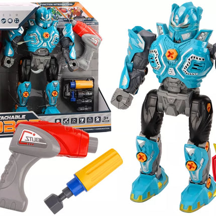Žaislinis robotas-ginklas su gręžtuvu, atsuktuvu, šviesomis ir garsais, turkio spalvos