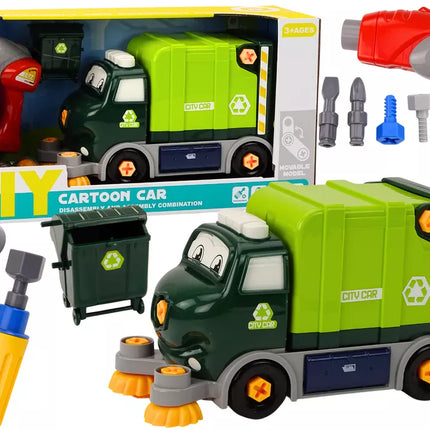 Animacinis šiukšliavežis, pasukamas, surenkamas „pasidaryk pats“, žalias