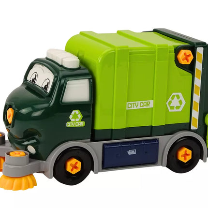 Animacinis šiukšliavežis, pasukamas, surenkamas „pasidaryk pats“, žalias